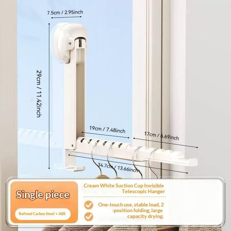 Adjustable Foldable Wall-Mounted Clothes Rack, Invisible Hanging Rod for Indoor/outdoor Use, Anti-Wind Suction Cup Design
