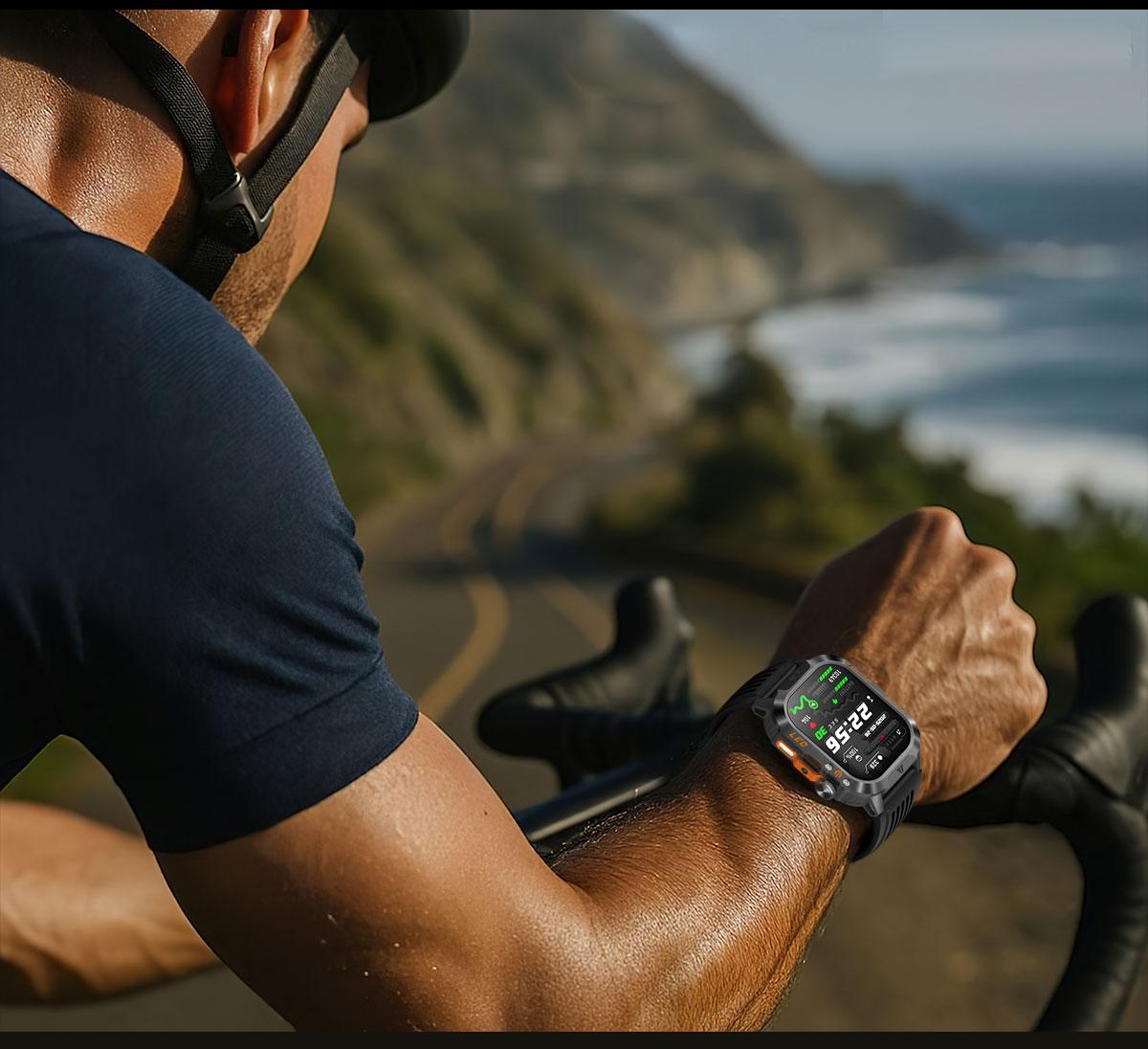 HT46 Outdoor Smart Watch Bluetooth Calling Heart Rate Sleep Blood Oxygen Monitor LED Light for Cycling Hiking Camping