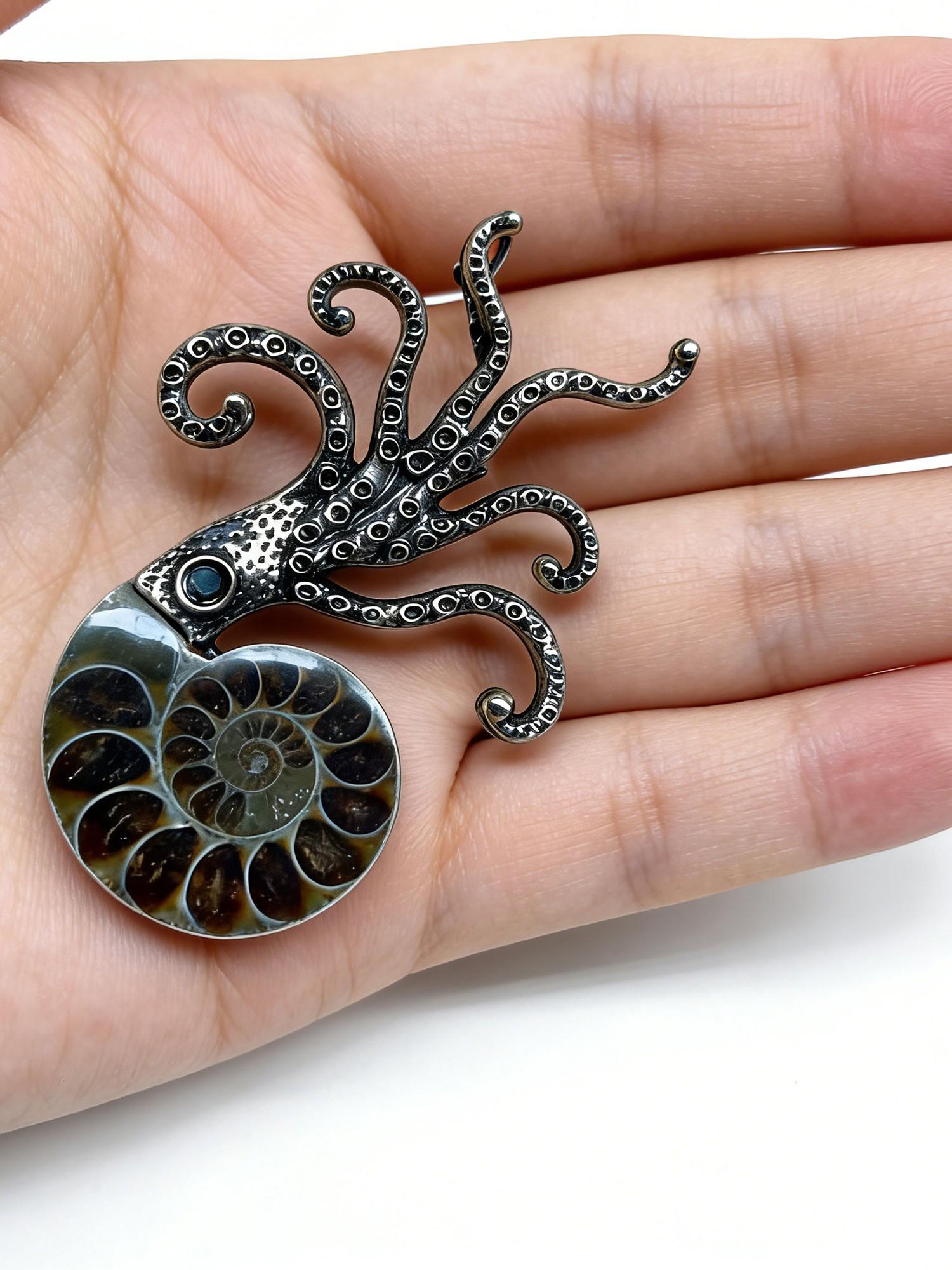 Natural Colorful Conch Octopus Brooch, Unique Exaggerated Large Octopus Ocean Creature Pendant, Dual-Use Decorative Pin
