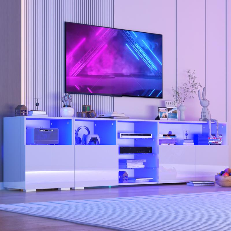 79IN LED TV Stand for 75/80/85inch TV,High Glossy Modern TV Stand for Living Room,TV Entertainment Center with Adjustable Storage Shelf,RGB LED Lighting,TV Console (Black/White) 79IN LED TV Stand for 75/80/85inch TV,High Glossy Modern TV Stand for Living Room,TV Entertainment Center with Adjustable Storage Shelf,RGB LED Lighting,TV Console (Black/White)