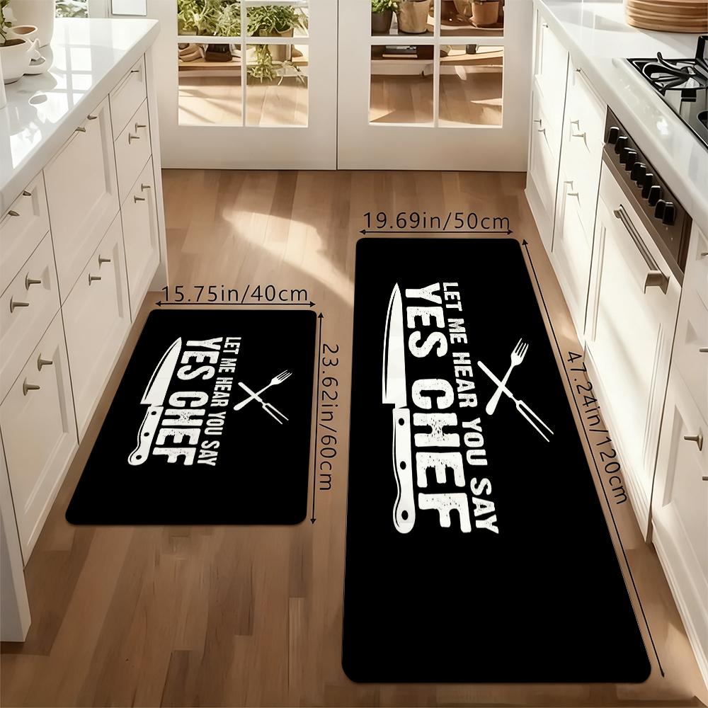 "Let Me Hear You Say Yes, Chef" Kitchen Carpet Set, Interesting Kitchen Non-slip Washable Floor Mats, Kitchen, Dining Room and Porch, Home Decoration Cooking Theme Carpets.