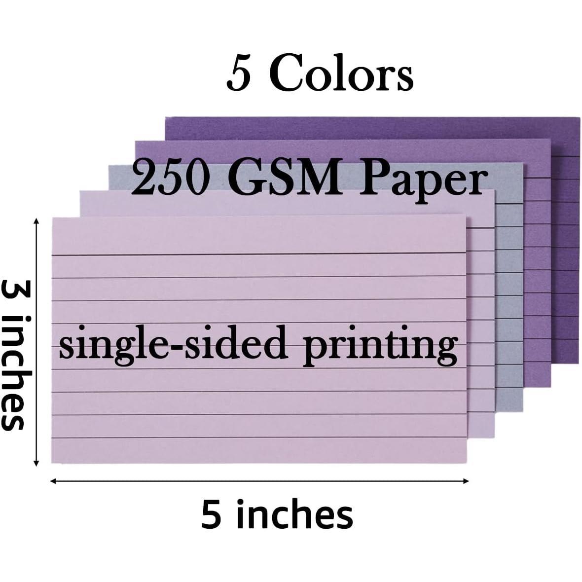 100 Sheets 3x5 Colored Ruled Note Cards Index Cards, 5  | 250 GSM Heavy Flashcards for  Cards, Accounting