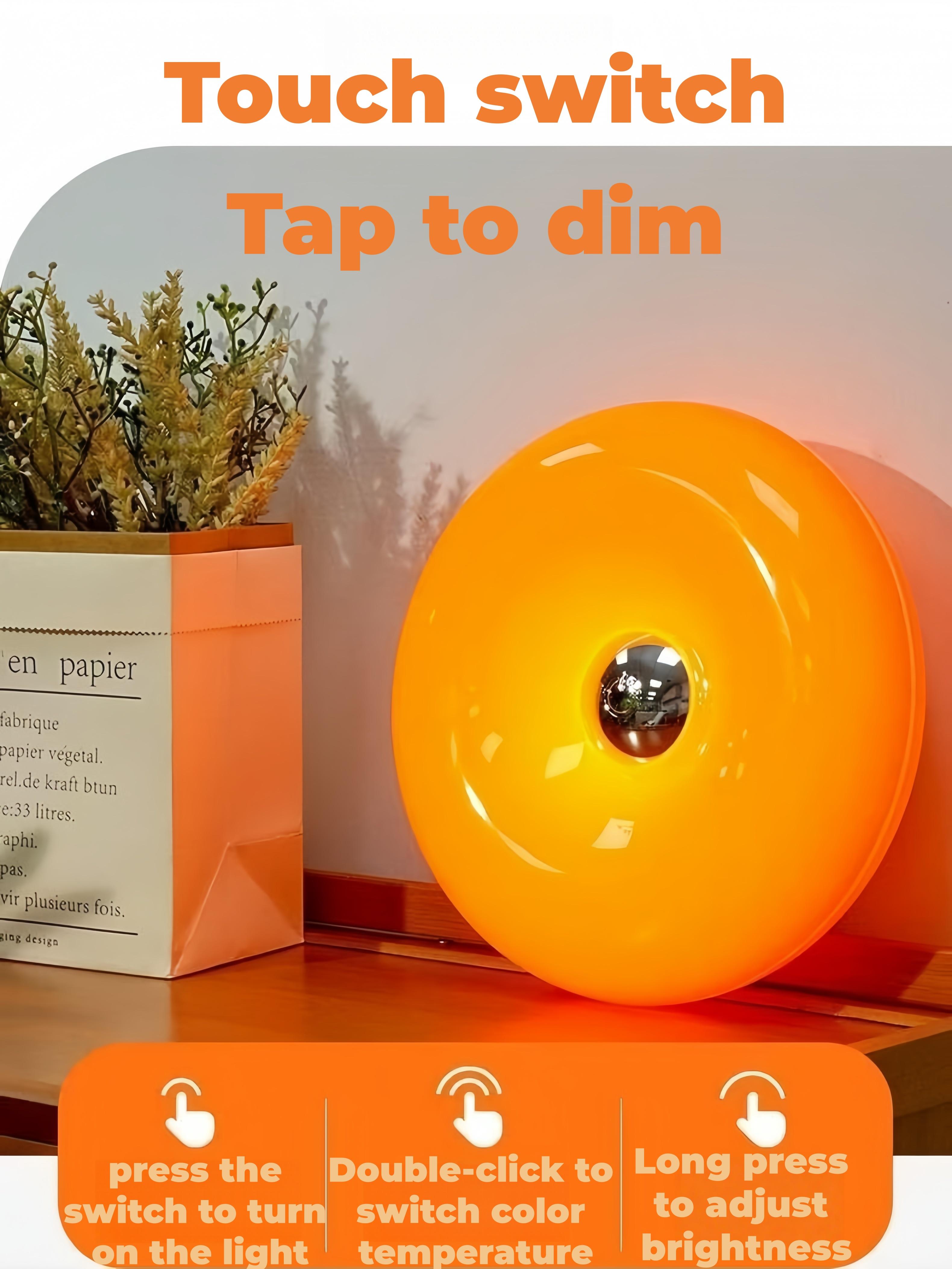 Modern Donut Table Light, LED Bedside Desk Light, USB Rechargeable Touch Switch, Three-Tone Dimming Ambiance, Durable Plastic Shade