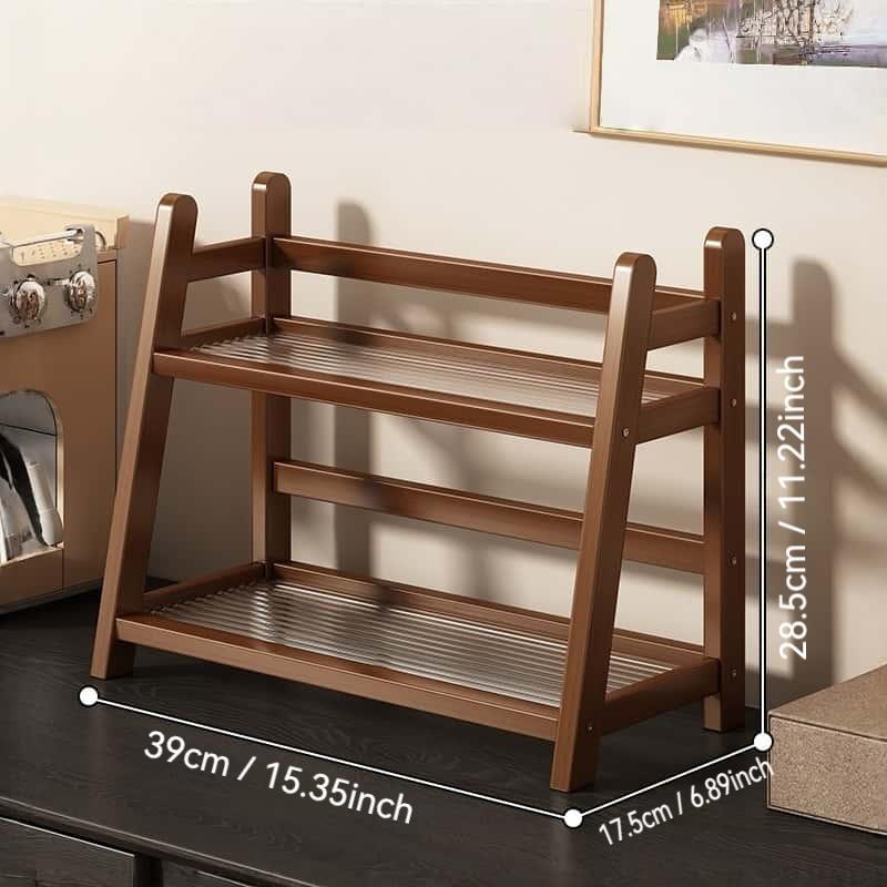 Double Layer Storage Rack, Cup Holder, Mug Organizer, Kitchen and Living Room Use, Small Desktop Shelf, Durable Wooden Material, Space Saving Design, Display Shelf