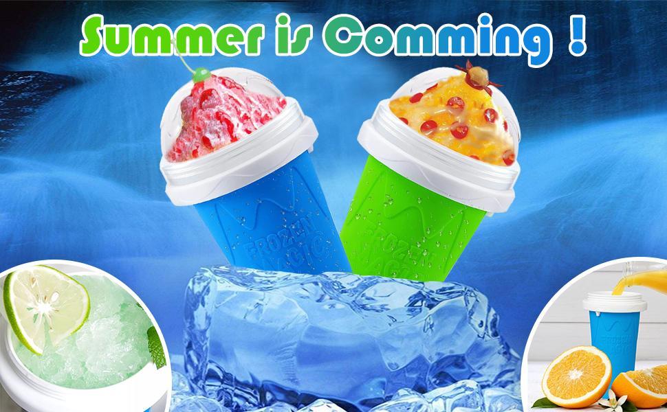2 PCS Slushy Cups, Quick Frozen Magic Slushie Cup, Reusable Slushy Maker Cup, Food Grade Silicone Slushie Maker, Modern Double Layer Slushie Maker Cup for Smoothies Drinks Milkshake & Ice Cream,  Portable Homemade Squeeze Slush Cup, Icee Slushie Machine