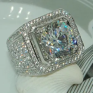 Milangirl Big Hip Hop Rhinestone Men Out Bling Square Ring   Pave Setting CZ Wedding Engagement Rings Top Quality