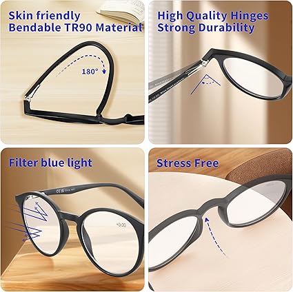 ZENOTTIC Round Glasses for Men and Women Anti Blue Light Eyeglasses Classic Lightweight Frame Unisex Gaming Work Daily Use Back to School Gift