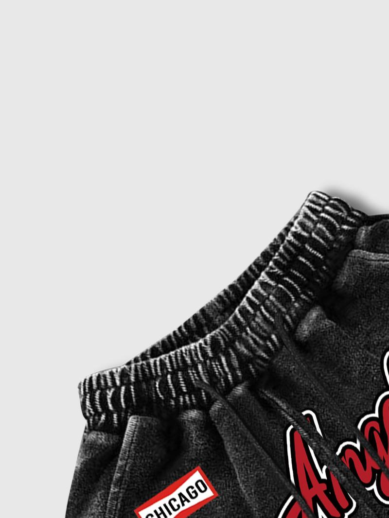 Men's Letter Print Wash Denim-effect Shorts, Loose Casual Comfy Shorts for Daily Wear, Men's Bottoms for Summer