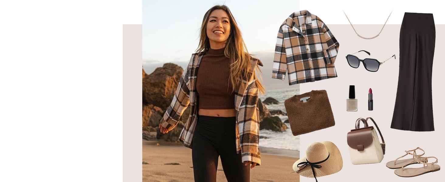 Angerella Womens Casual Plus Size Shacket Jacket Long Sleeve Button Down Shirts Blouses Tops Collared Coats