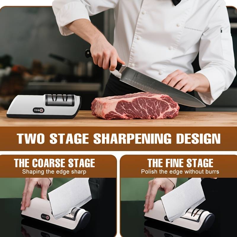 Professional, Durable USB-powered electric knife sharpener, with a 20-degree straight blade for secondary sharpening, suitable for kitchen knives, slicing knives, peeling knives, and ceramic knives. Ideal gift for Christmas and Va