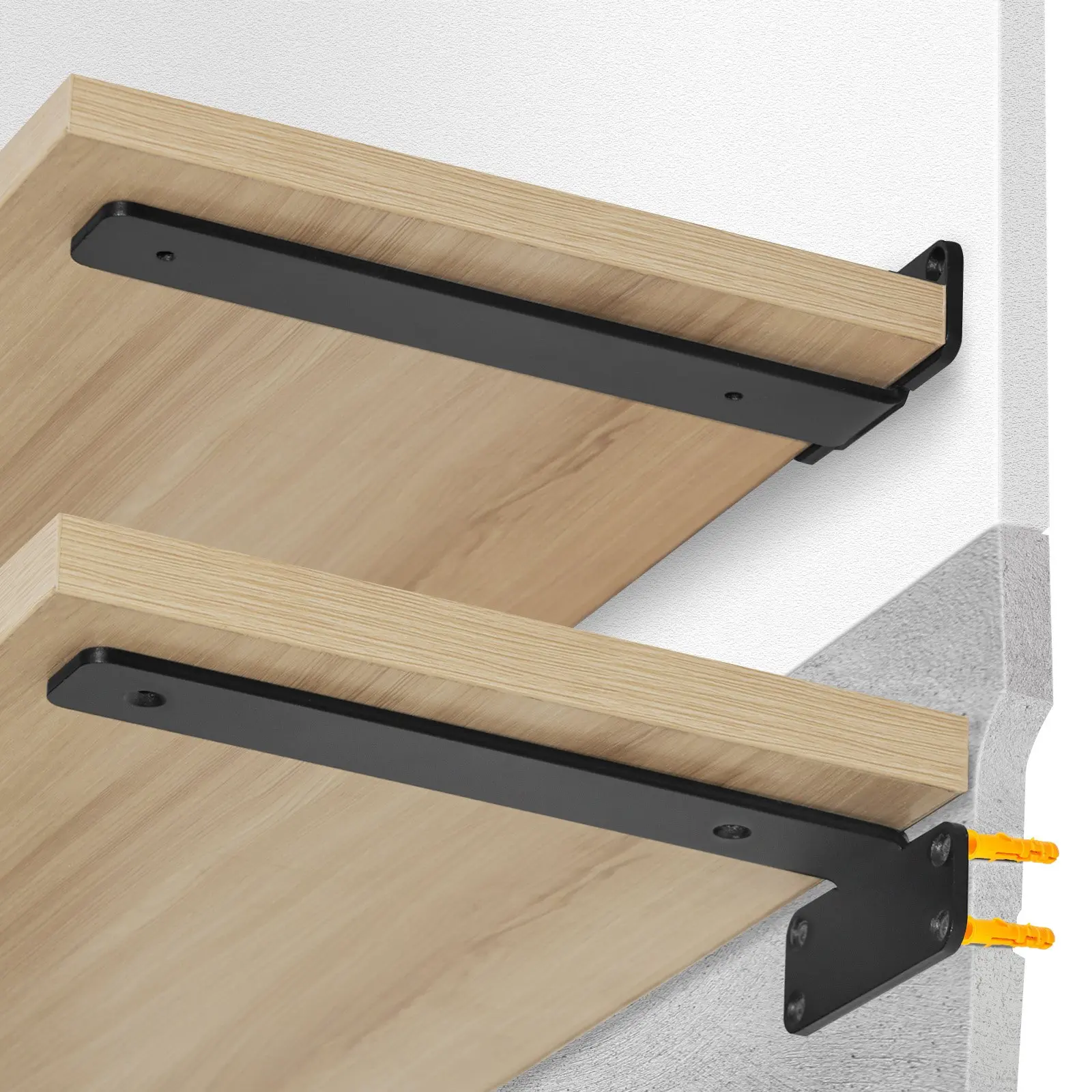 VEVOR Shelf Bracket, 8"L x 4"W x 1.6"H 6 Pcs, Heavy Duty Floating Shelf Brackets, Brackets for Shelves, 5mm Thick Matte Black L Shelf Bracket,Steel Shelving Brackets with 160 lbs Load Capacity