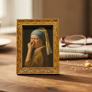 1pc Wooden with Pearl Earrings | Funny Decorative Magnet, Home Magnetic Message Board, Fridge Magnets, Unique Gift for Kitchen, Back Full of Magnet