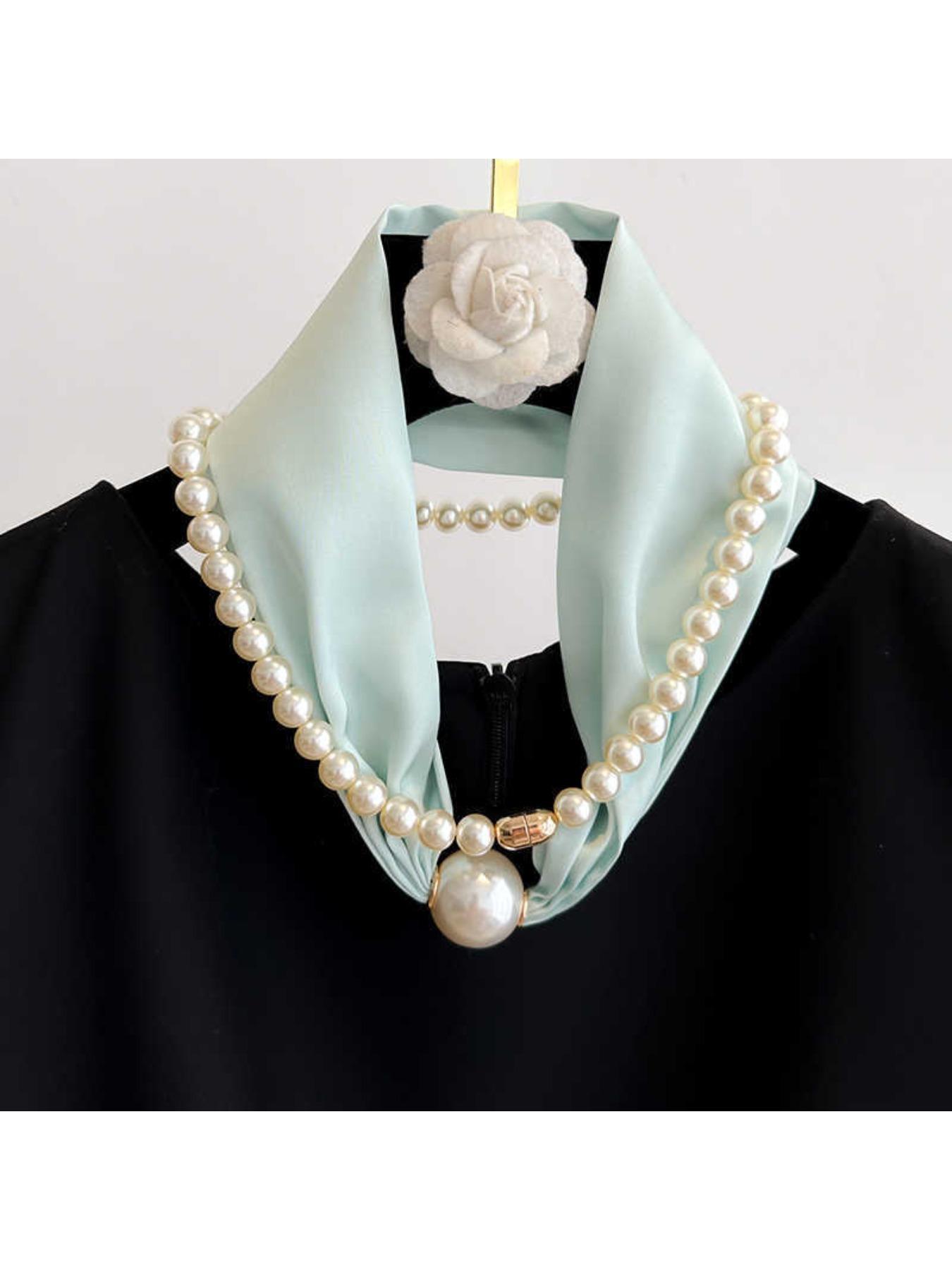 Spring and summer light and thin long decorative scarf for women, magnetic suction imitation pearl buckle neck collar, commuting shirt with neck protection scarf, Fashion Neck Shawl