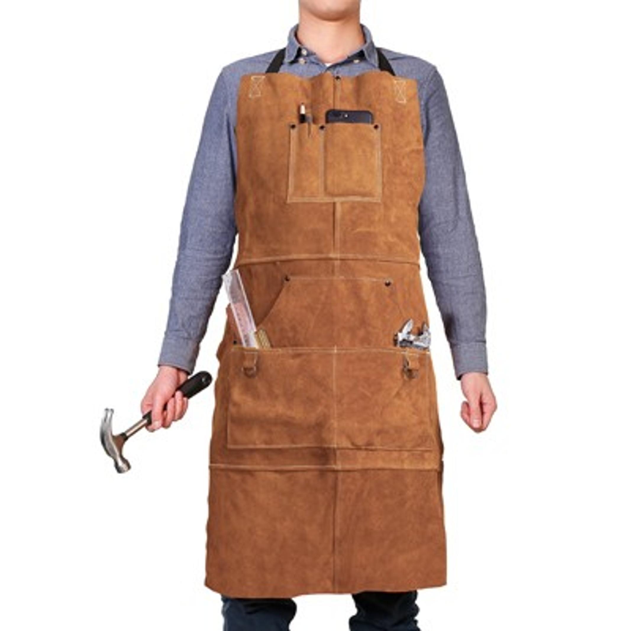 Leather Welding Apron with 6 Pockets, Heat & Flame Resistant for Blacksmith