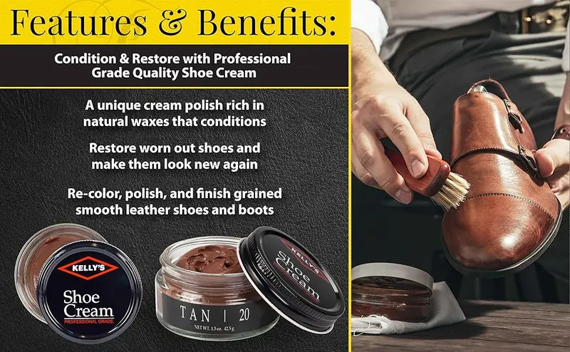 Navy Professional Wax-Based Leather Shoe Cream Polish - 1.5 oz Natural Wax Blend, Neutral, Conditioning, Gloss-Enhancing, Leather Safe, Shoe Polishing, Recolor & Restore (Suitable for Beige, Bone, Chamois, Light Brown Footwear) (Home Supplies)