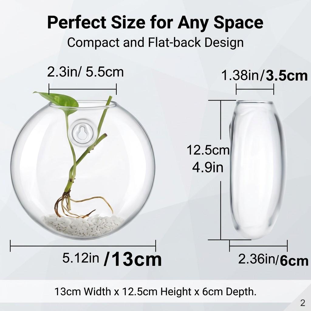 Creative Wall-Mounted Glass Vase Set, Hanging Plant Water Culture Decor, Simple Living Room Wall Decoration, 2 Pieces
