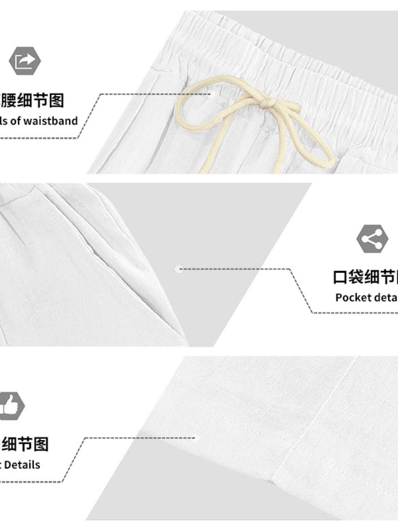 Men's Linen Straight Leg Casual Pants, Elastic Drawstring Waist Front Seam Chino Trousers, Wrinkle Resistant Breathable Lightweight Beach Vacation Pants with Side Pockets, Multi Colors, Lightweight Casual Bottoms