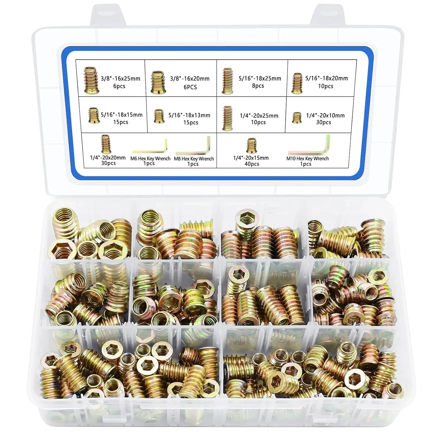 Threaded Inserts 170 PCS, 10 Sizes Assortment Kit for Wood Furniture