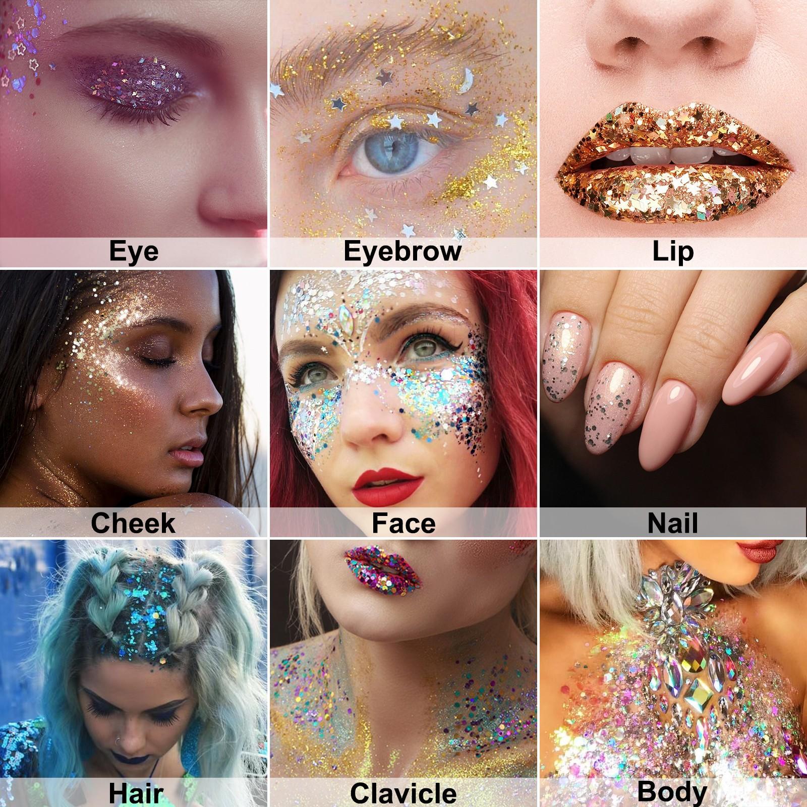 Ikzee Glitter Stick, Body Glitter Gel for Face and Hair, Shimmering Mermaid Glitter with Chameleon Effect and Large Particles, Glowing Body Glitter Cosmetic, Festival Party Makeup Accessory