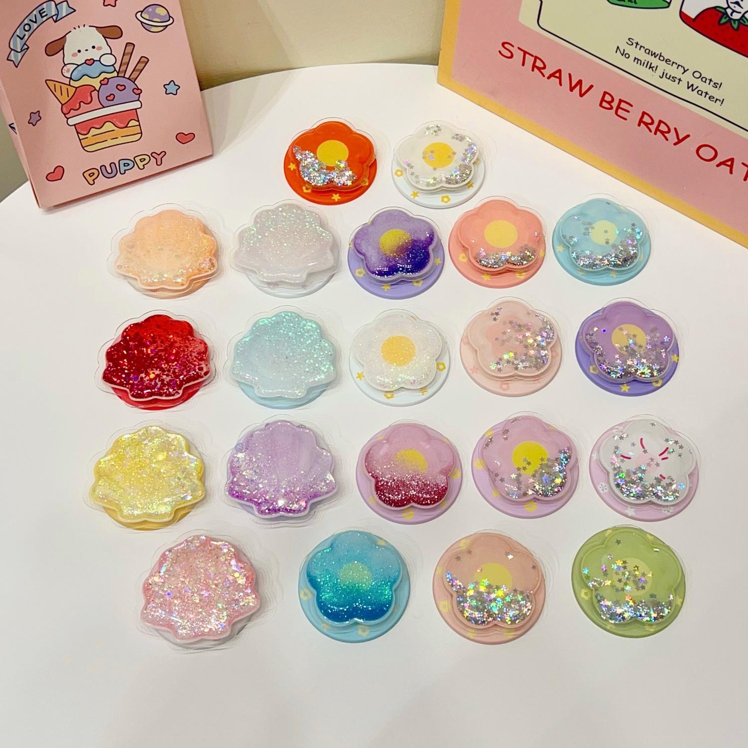 Magnetic Push-Pull Phone Stand, Sand Star Flash Style, High-End Shaking Magnetic Holder, Adjustable Stable Desktop Support, Flower Design, Magnetic Phone Grip