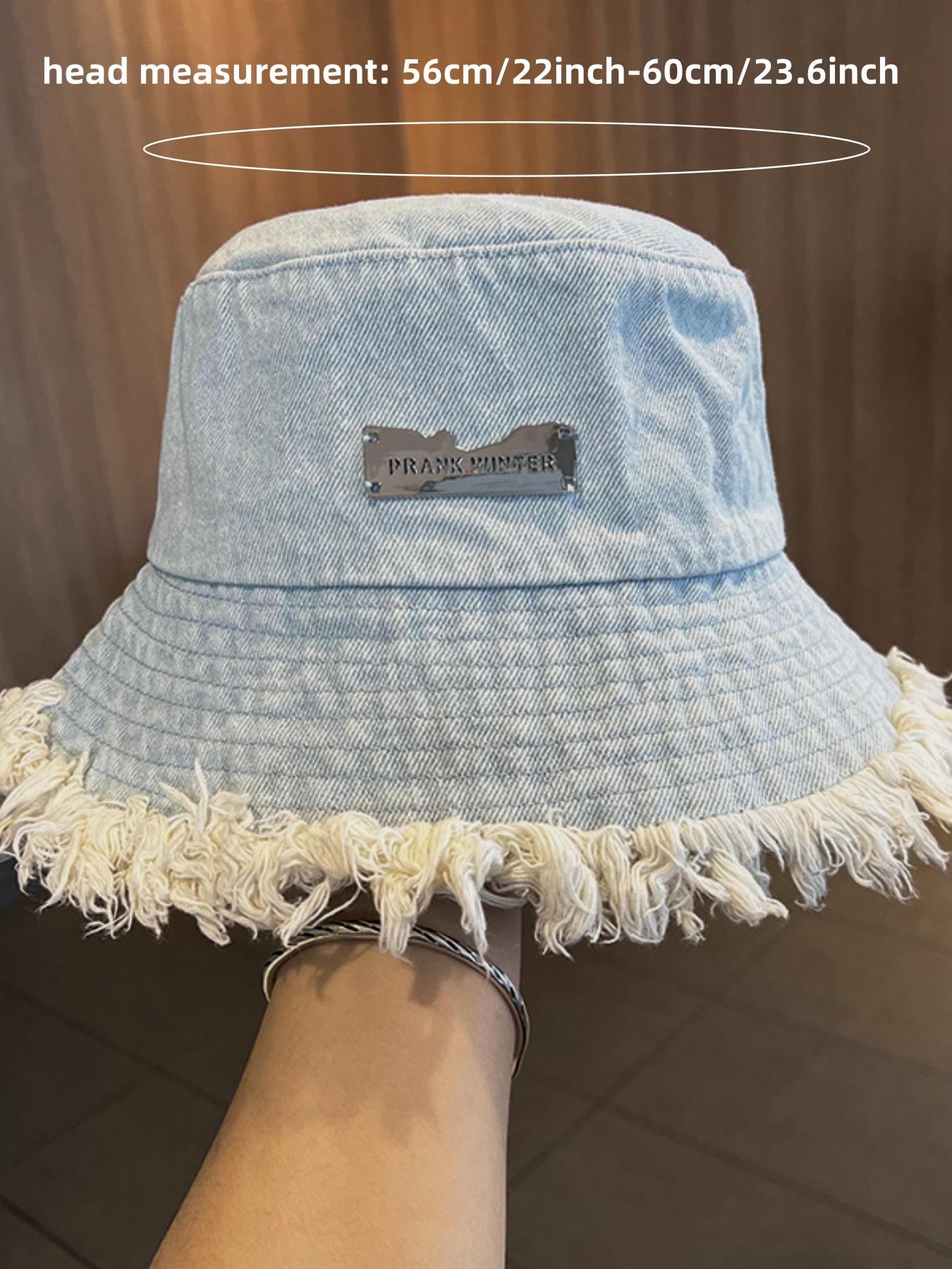 Letter Patch Washed Raw Trim Bucket Hat , Casual Outdoor Sun Protection Cap for Women & Men, Fashion Accessories for Daily Wear Adjustable Hat