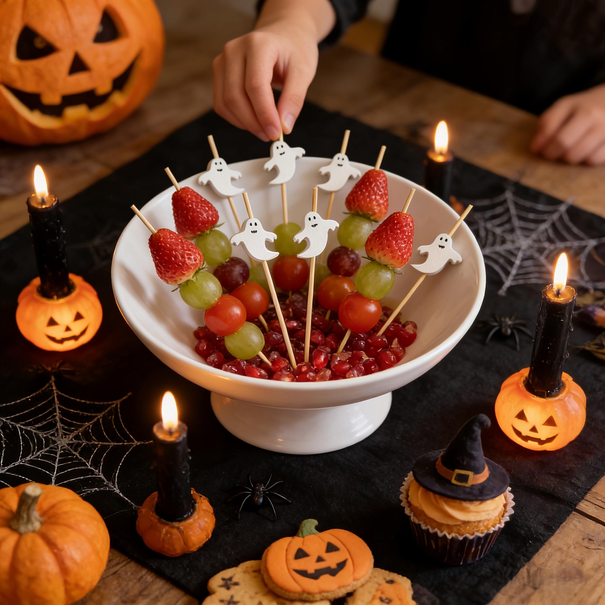 Festive Halloween Disposable Bamboo Cocktail Fruit Picks,Food‑Grade Burr‑Free,Decor Sticks for Fruit Dessert Platter,Home Holiday Party Accessory