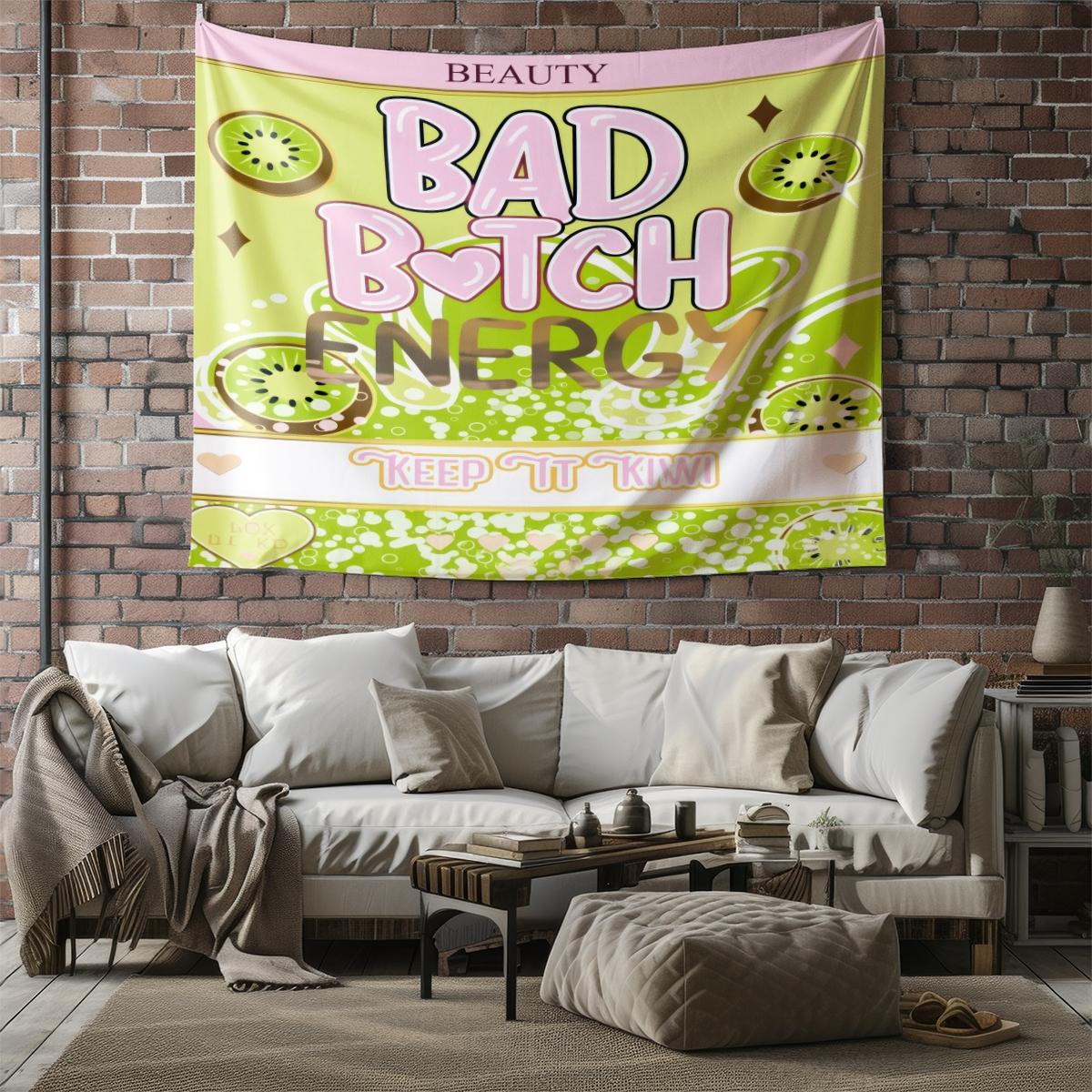 Y2K Bad B*tch Energy Tapestry, Cute Print Wall Hanging Tapestries, Sweet & Cool Style Backdrop Decor, Soft Colorful Wall Blanket for Bedroom Dorm Living Room, Perfect Gift