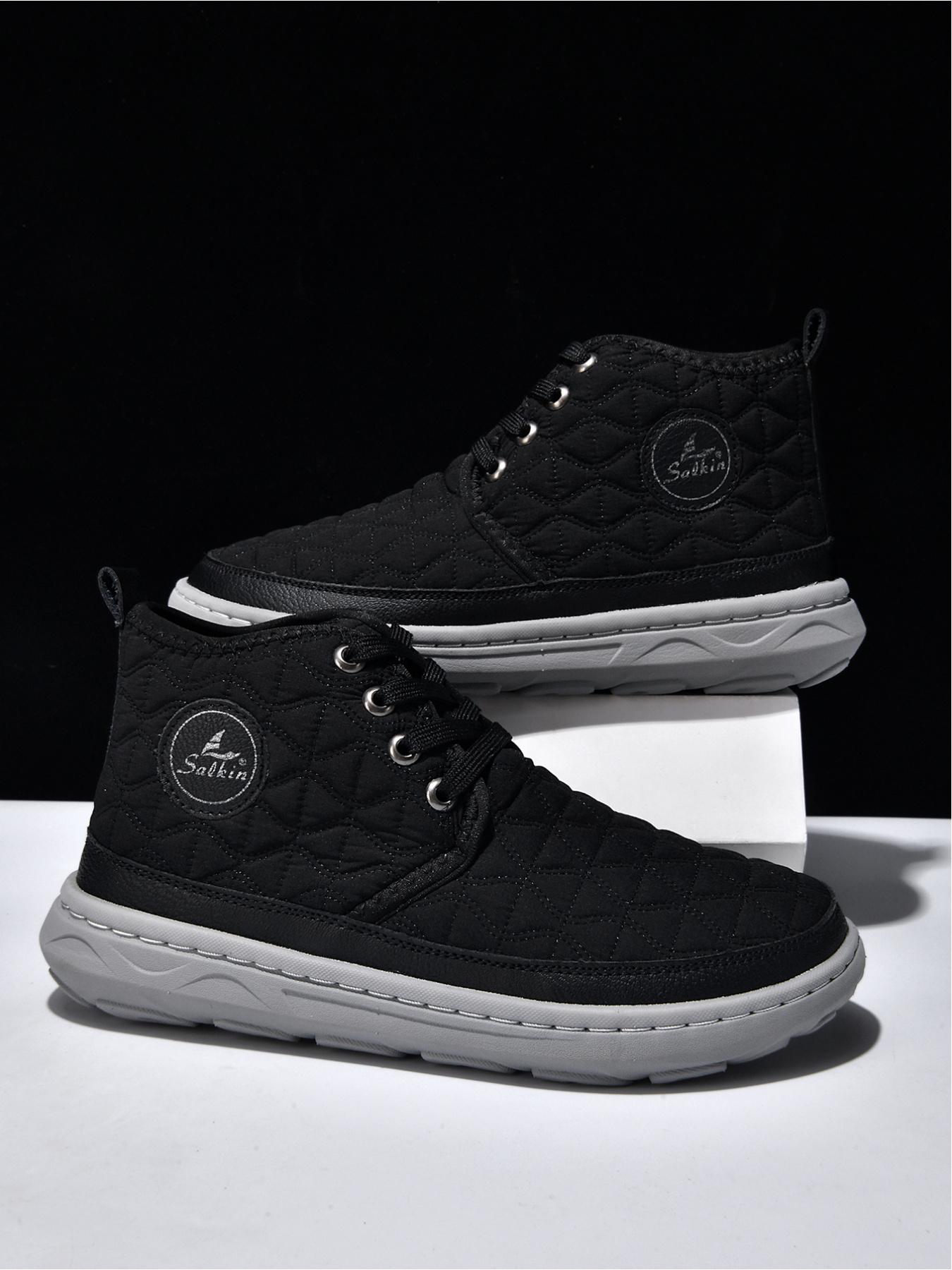Men's Solid Color Quilted High-Top Casual Shoes, Lightweight Non-Slip Outdoor Commuter Shoes, Soft Sole Sports Sneakers