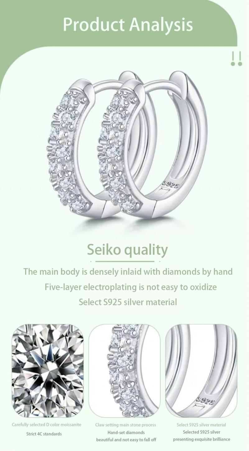 Double row half earrings S925 silver moissanite diamond quartz D grade 0.27CT S925 Silver Moissanite Stud Earrings