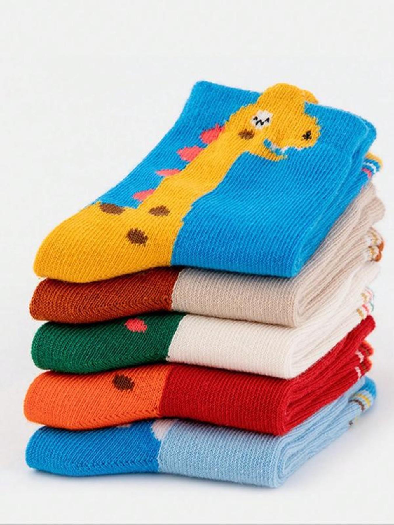 10 Pairs Boys' Crew Socks, Spring & Fall Comfortable Soft Cartoon Dinosaur Pattern, Kids Student Socks, Breathable Sporty Socks
