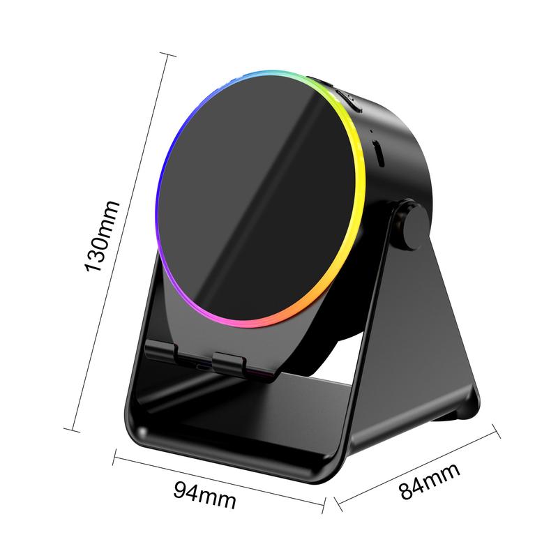 【Valentine's Day gift】Lentorgi 5-in-1 Wireless Induction Bluetooth Audio Speaker, Phone Stand Ambient Light, Surround Sound 360° Rotation Rechargeable Hands-Free Calls For Bedroom, Office, Kitchen, Camping, Yoga, Cooking Gifts for Men, Women, Elderly