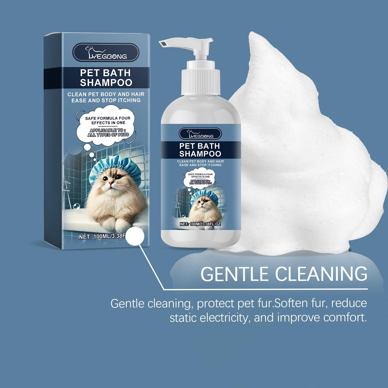 Pet Shampoo for Dogs, Cats and Kittens. Natural mild ingredients gently clean fur, soothe itchy skin and remove odors. Deeply nourishes dry coats to keep hair fluffy, soft and shiny. Safe formula, suitable for all pet breeds.