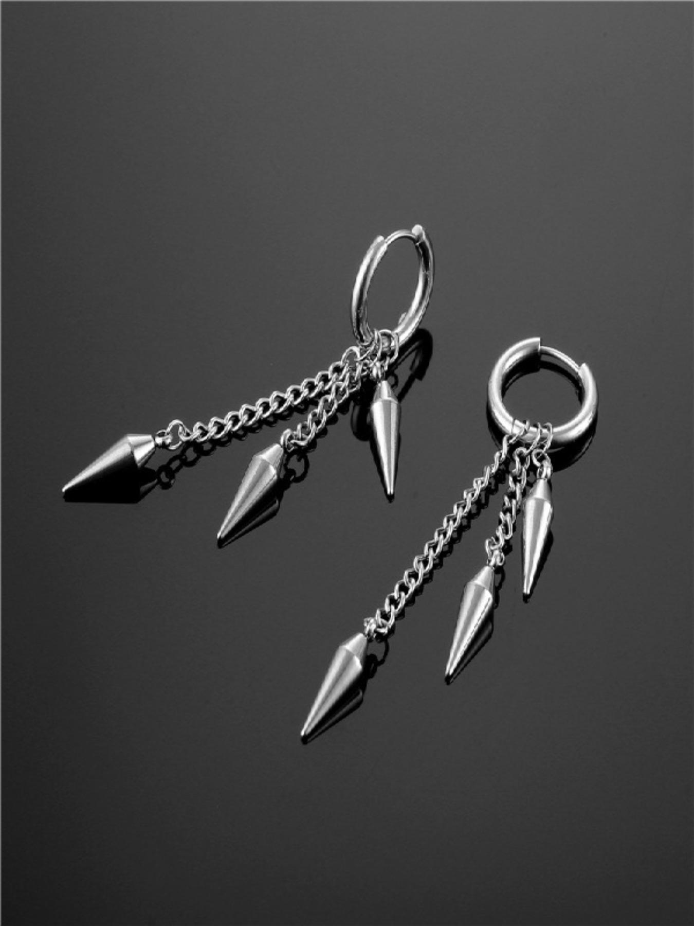 Gothic Punk Rock Style Conical Pendant Statement Earrings, Unisex Stainless Steel Hoop Accessories, Perfect for Daily Wear & Party Holidays