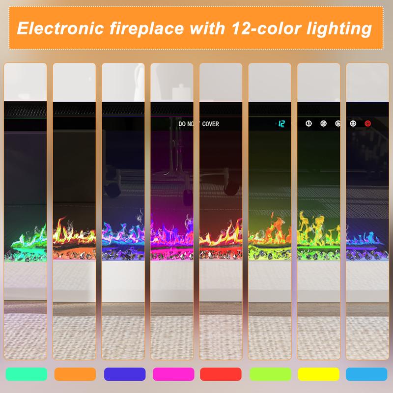 FUFU&GAGA Electric Fireplace TV Stand for TVs up to 70 Inch with LED Light 1500W Adjustable Flame 2-Level Heat Media Entertainment Center Console Table White Black Living Room Furniture Shelf nightstand tv stand