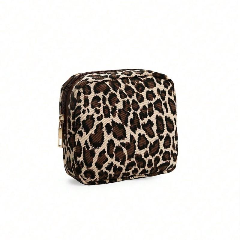 Leopard Print Sanitary Napkin Storage Bag, Portable Period Supplies Pouch with Zipper, Space Saving Home Organizer, Travel Essentials Carryall