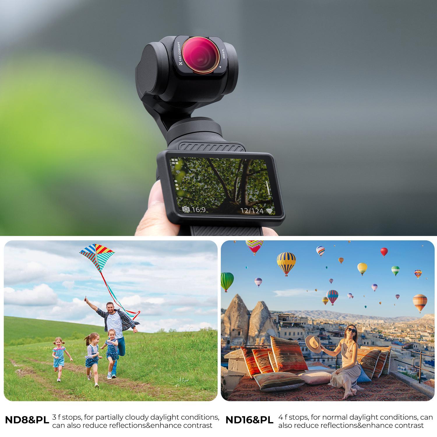 【K&F CONCEPT】Magnetic ND Polarized Filters Set for DJI Osmo Pocket 3 Creator Combo Accessories -4-Pack (ND8/16/32/64/PL)