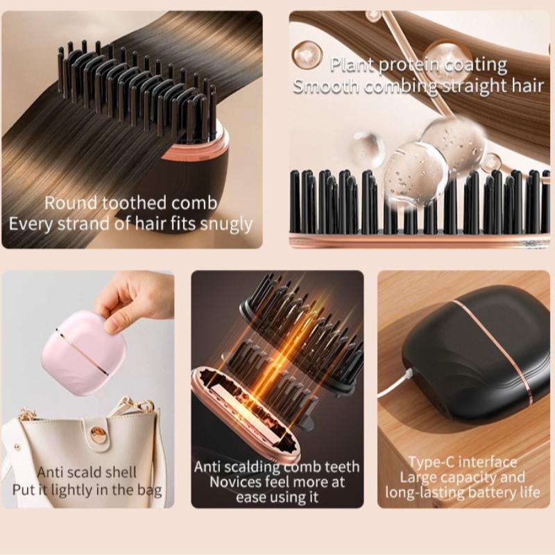 Mini Charging Straightening Comb Dormitory Portable Travel Fashion Hair Care Negative Ion Hair Care Straightener Wireless Straightening Comb, Instant Straightening, Cordless Straightener, Hair Straightening Brush