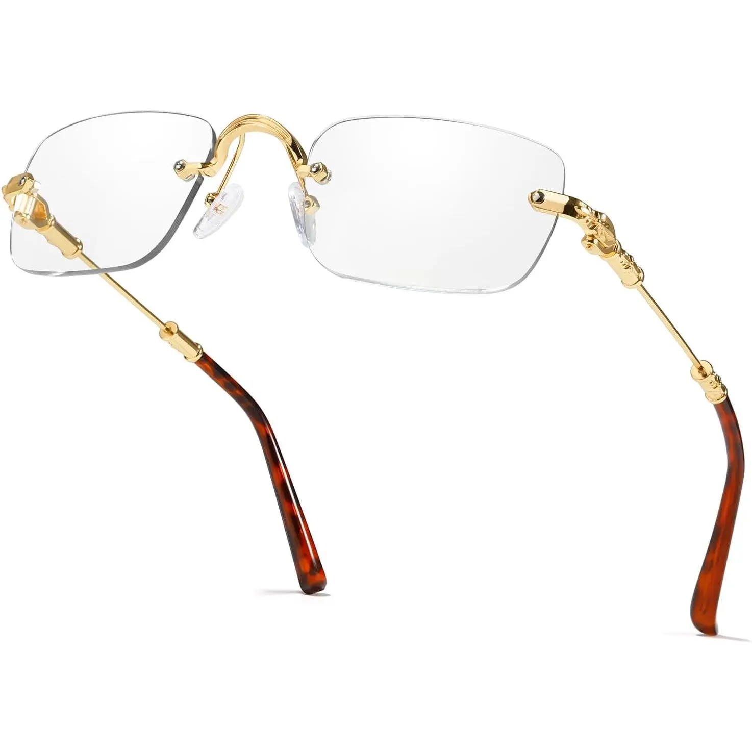 1236HIGLASS Vintage Rectangle Rimless Glasses, Blue Light Blocking Eyewear with Metal Temple Detail for Women Men