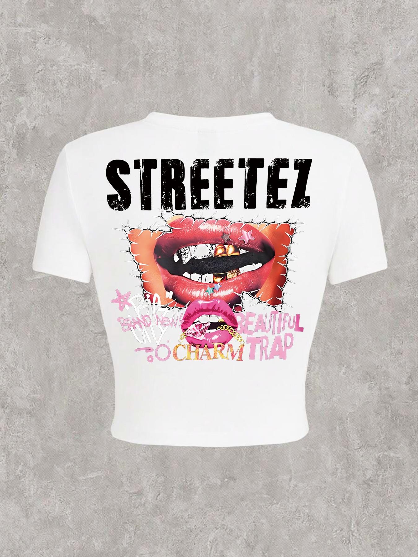 Women's Letter Print Round Neck Short Sleeve Casual Fitted Top, Comfortable Fabric, Versatile Y2K Style for All Seasons