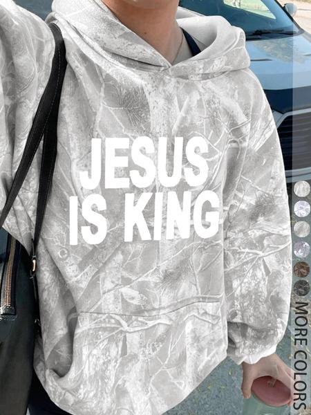 Jesus Is King Unisex Casual Hoodie, Branch Print Long Sleeve Loose Fit, Graduation & Back-To-School Wear, Fall Fashion Street Style