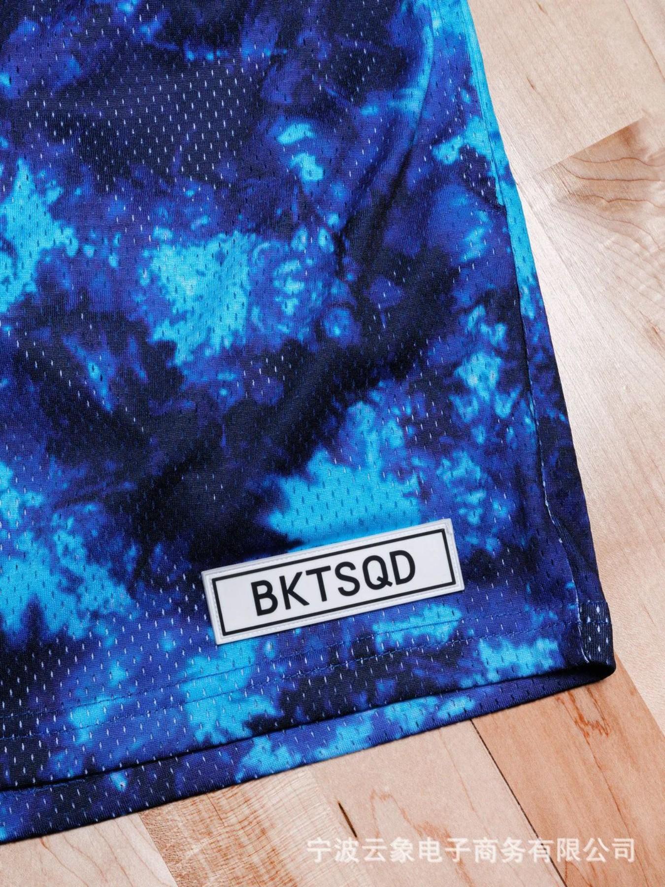 Men's Bktsqd Spray Paint Style Shorts, Loose Fit Sporty Casual Mesh Quick-Dry Basketball Pants, American Fashion Under Knee