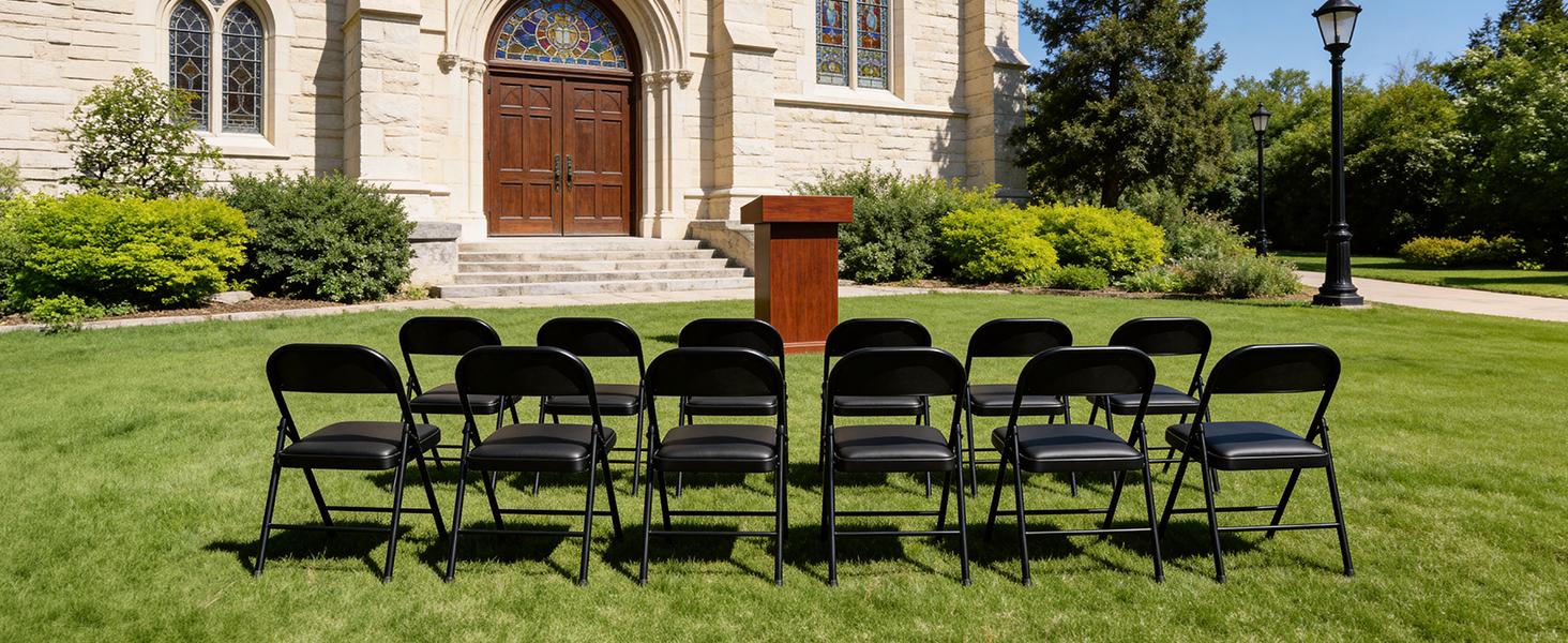 Folding Chairs ，PU Leather Padded Folding Chairs for Outside and Indoor, Heavy Duty Portable Foldable Metal Commercial Seat for Home Office, Dorm, Party, Backyard, Lawn, Patio, Black