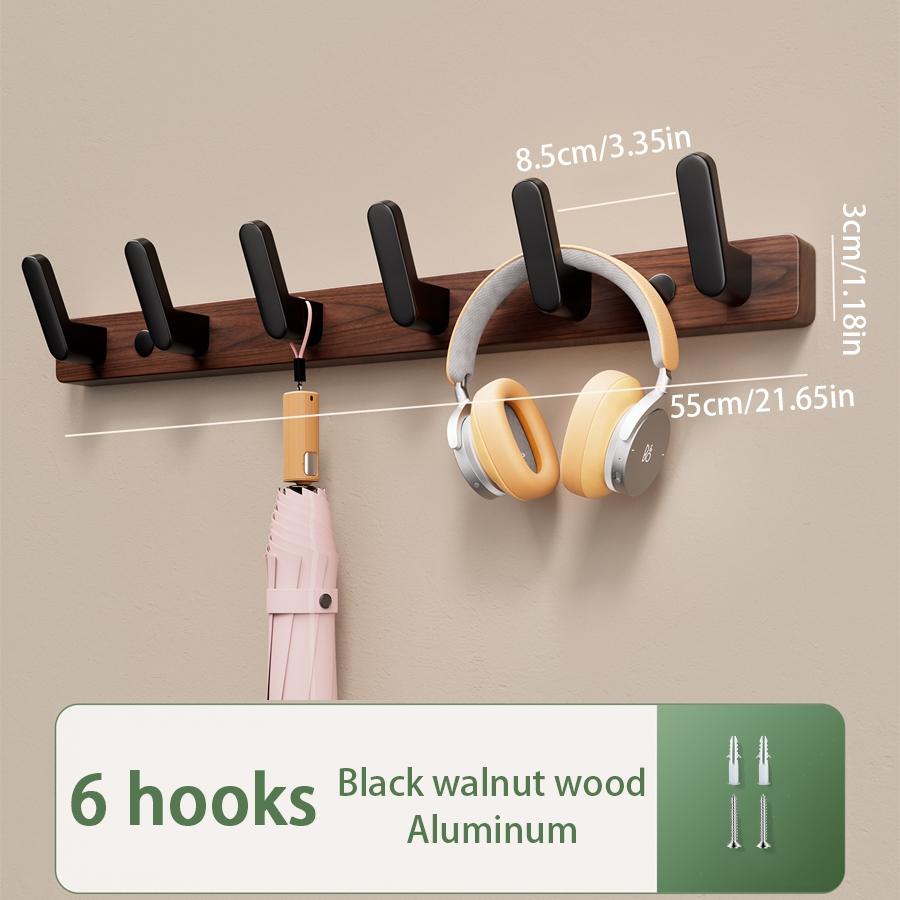 Walnut Wood Door Back Hook, Large Clothes Backpack Hat Bag Holder, Wall Mounted Fixed Bathroom Hanger, Entryway Hanging Rack