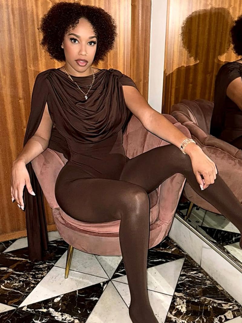 Women's Fashion Mesh Jumpsuit with Trendy Collar and Tie Design, Versatile for Single Wear & Layering, All-Season Comfortable