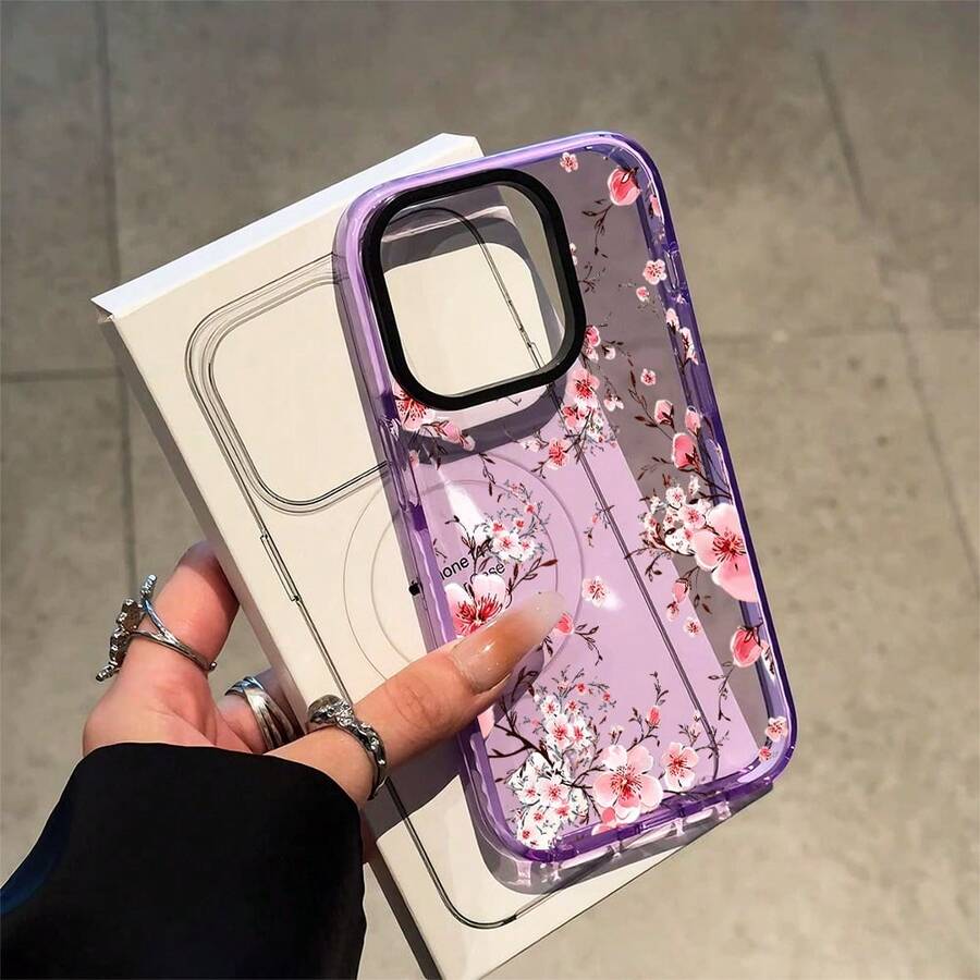 Watercolor Pink Cherry Blossom Shockproof Smartphone Casing - Multi-Model for iPhone 11-17 Pro Max, Samsung Galaxy S21-S24, Handheld Cellphone Devices, Artistic Floral iOS/Android Accessory, Cover