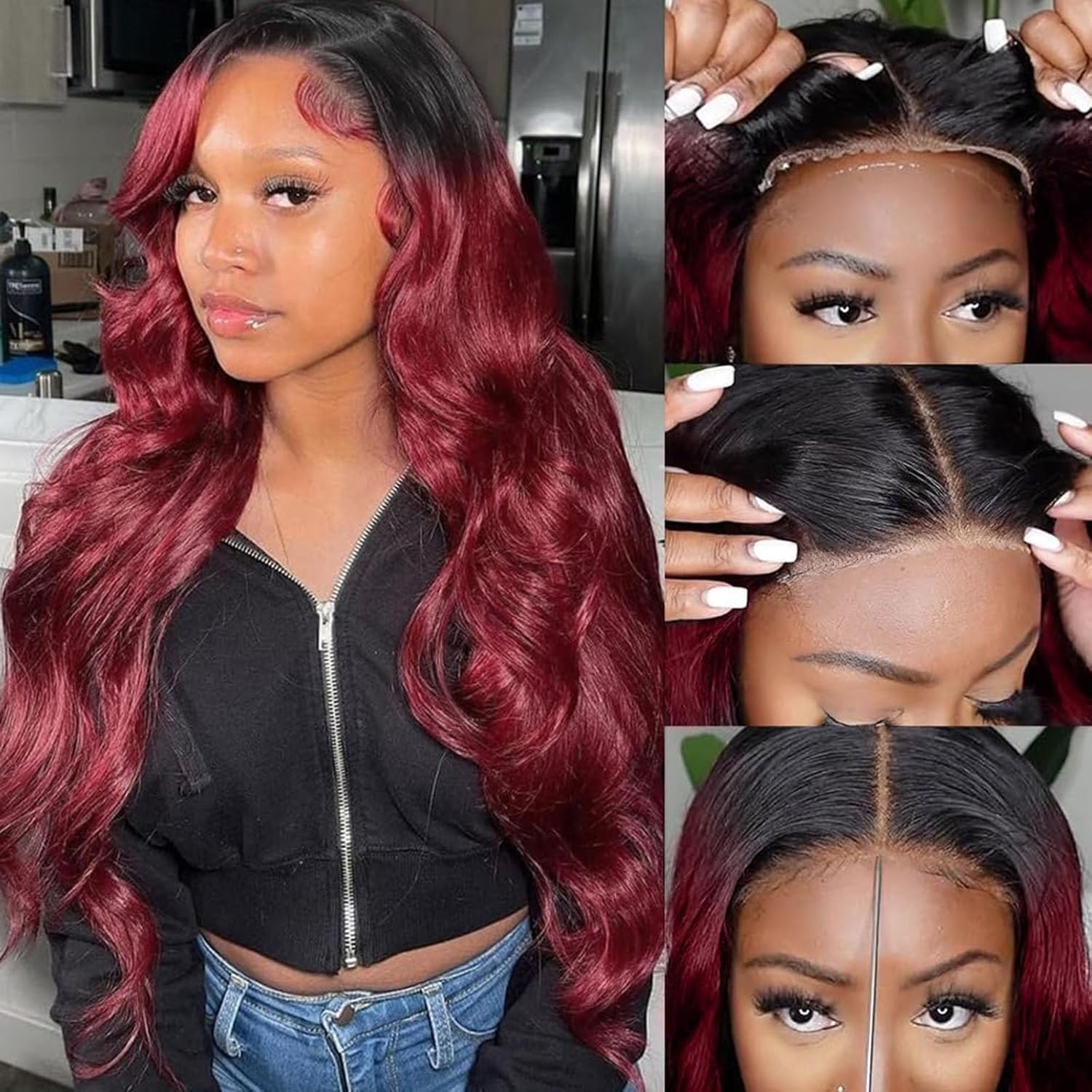 Bling Hair1B/99J Wear and Go Glueless Wigs Human Hair Pre Cut Lace 180% Density 5X5 Transparent Lace Front Wig Human Hair Body Wave Wig