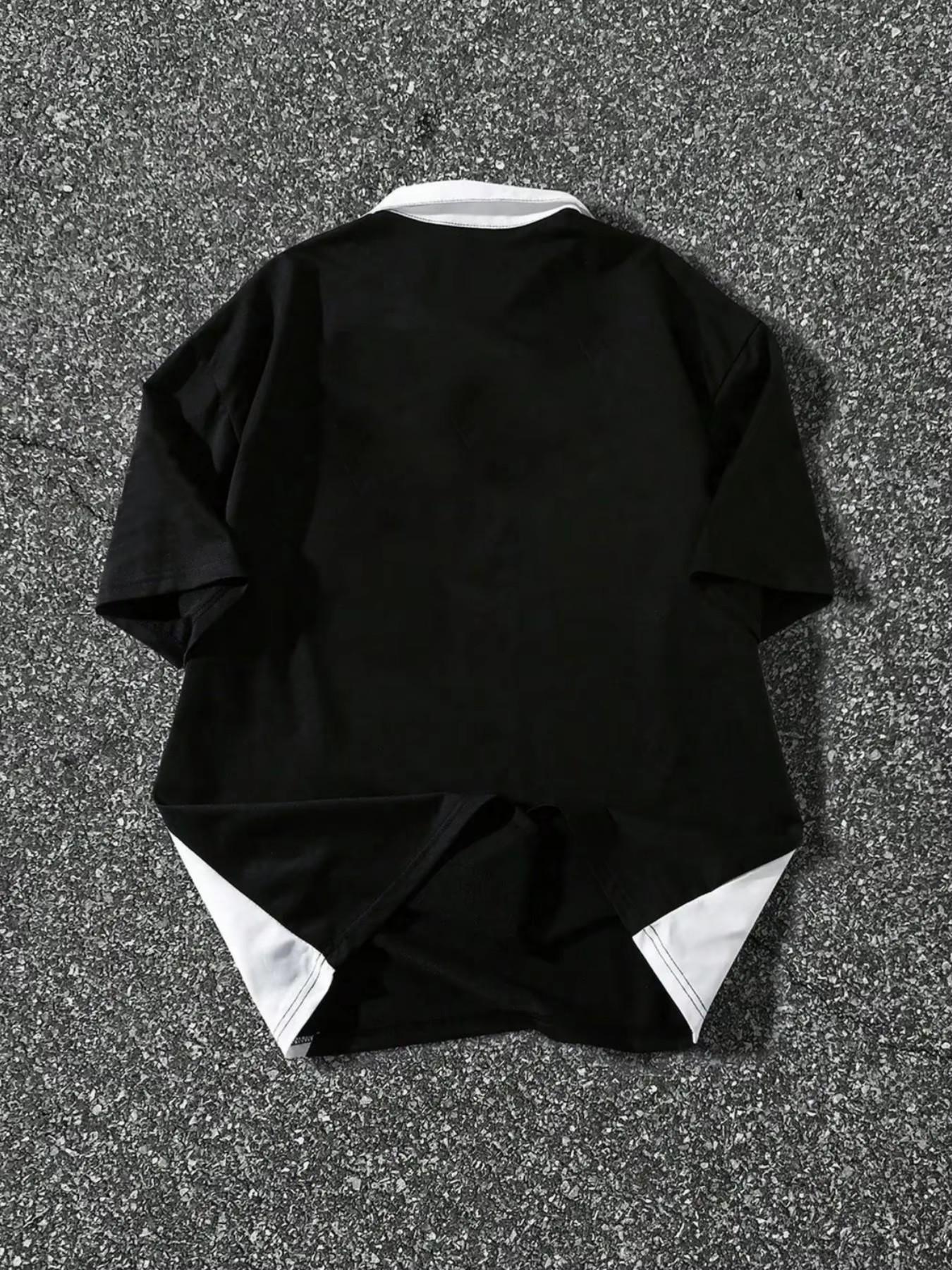 Men's Half-Zip Polo Shirt, Racing Numbers & Chicago Letters Print, Colorblock Design, Breathable Fabric, Streetwear Fashion