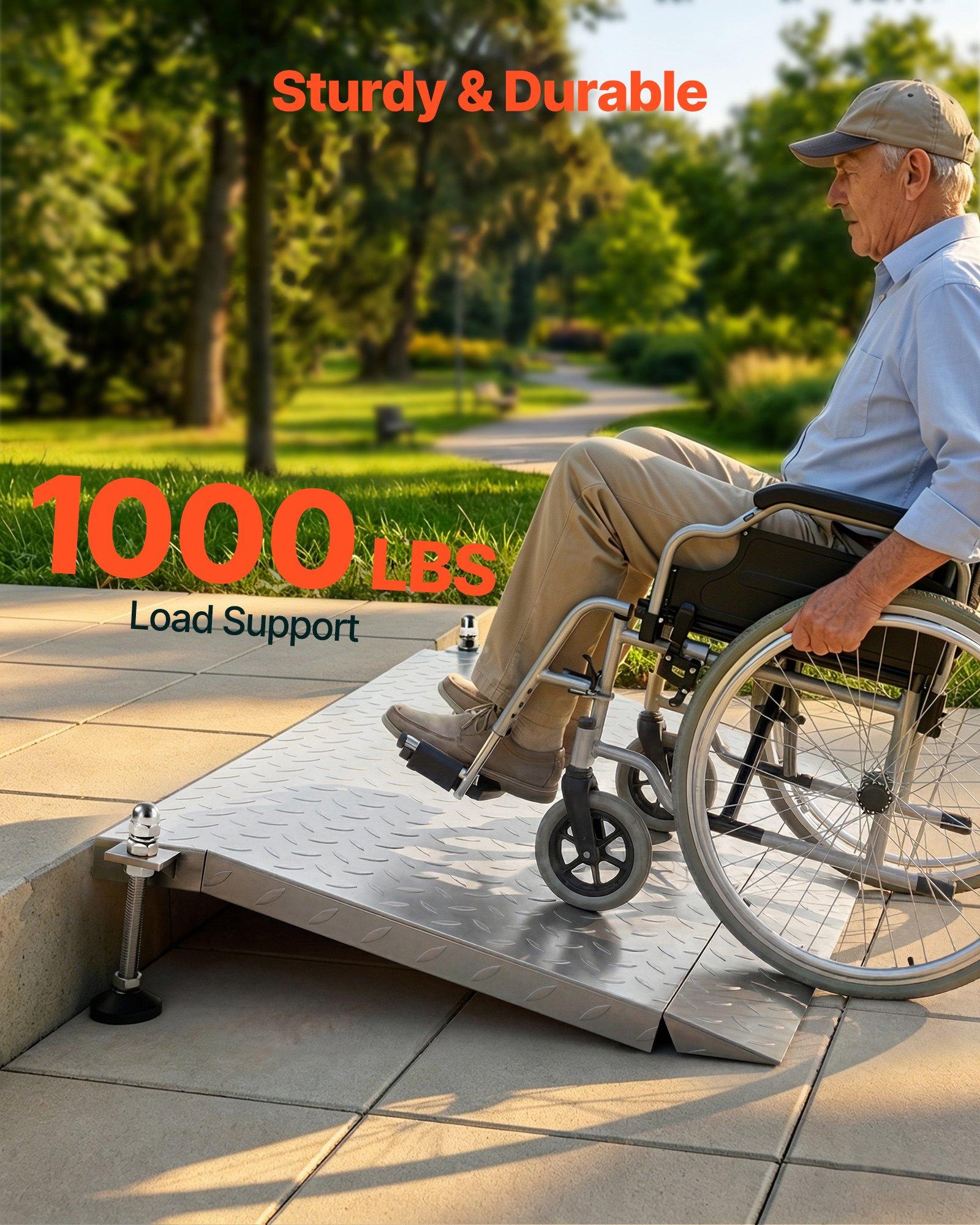 VEVOR Threshold Ramp for Doorways, 42.5 x 23.2 in, Platform Aluminum Wheelchair Ramp with Adjustable Height, Non-Slip Door Threshold Ramps, 1000 lbs Capacity, for Home Steps, Wheelchairs, Walkers