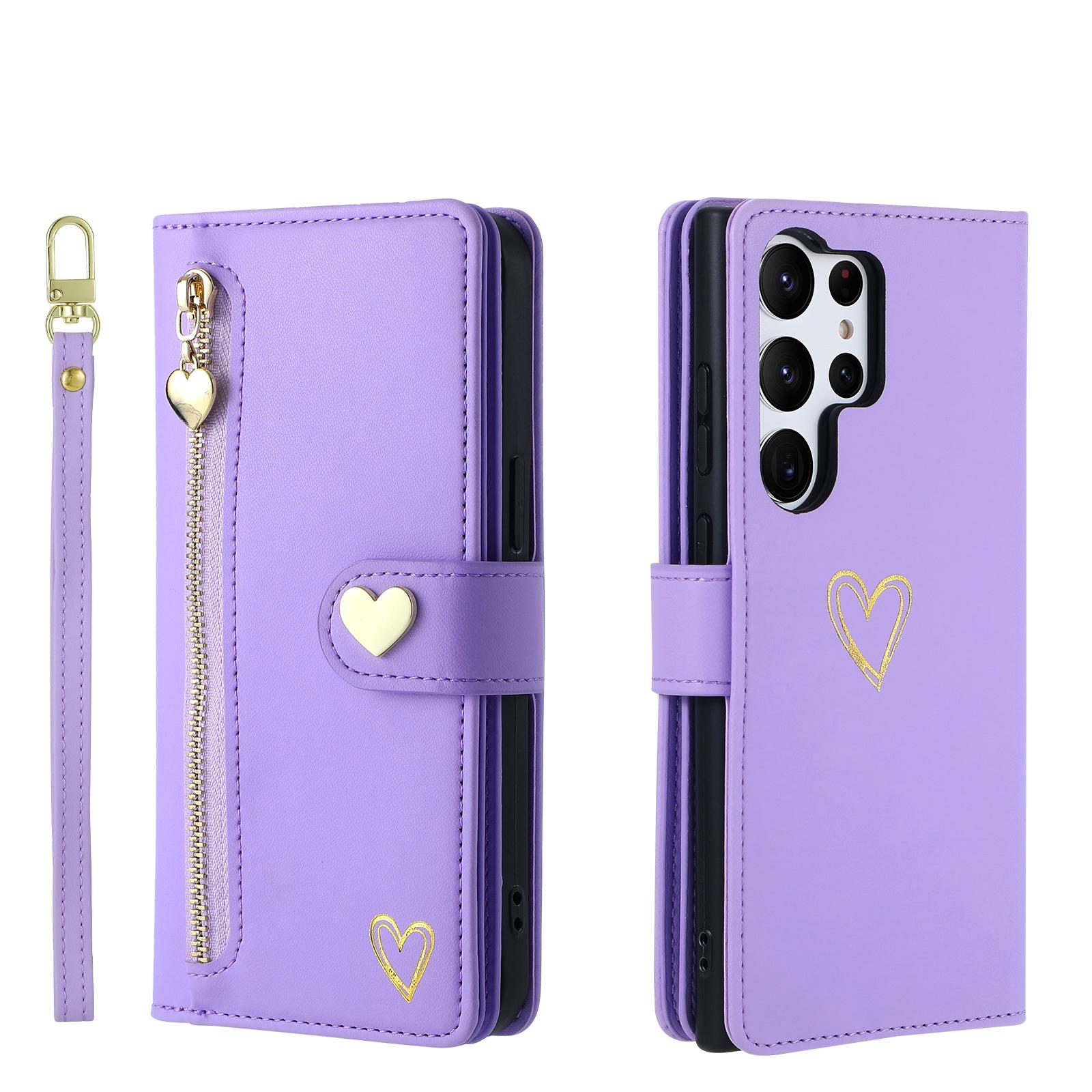 For Samsung S25 Ultra S24 S23 S22 S21 Plus Shockproof Flip Stand Cover Zipper Leather Wallet Card Slot Case with Strap