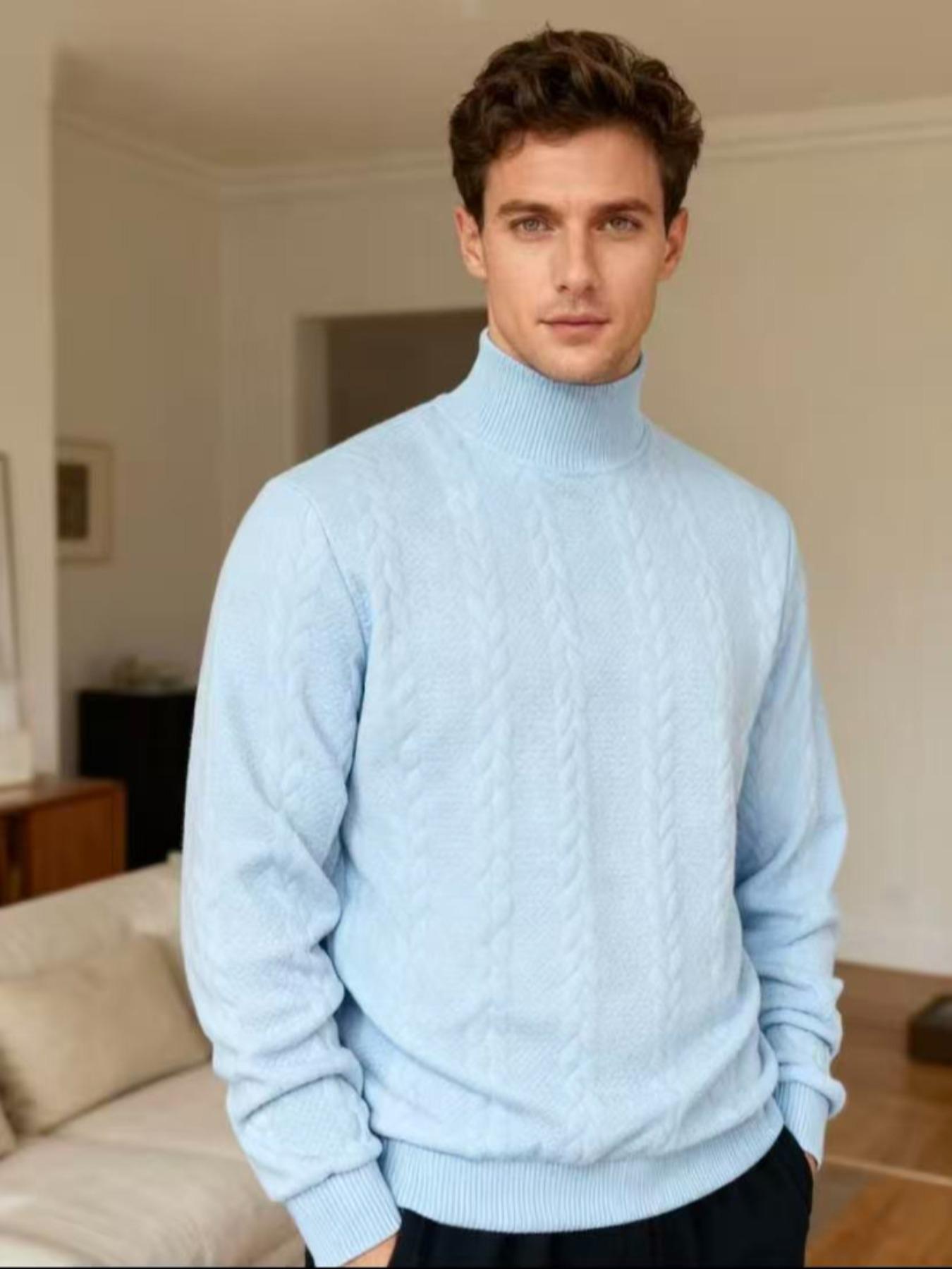 Men's Fall Winter Outfits Warm KnitSweater for Daliy Wear, High Neck Pullover LongSleeve Jumper, Casual Sporty Design, EssentialWardrobe ltem, Casual Fitted Knitwear, Fall Winter Knitwear